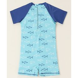 Babyhug Half Sleeves Legged Swimsuit Star Fish Print -  Blue