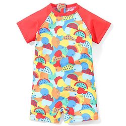 Babyhug Half Sleeves Legged Swimsuit Fruit Print -  Multicolour