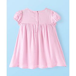 Babyhug Viscose Cotton Woven Half Sleeves Frock with Pleated Detailing & Sling Bag - Pink