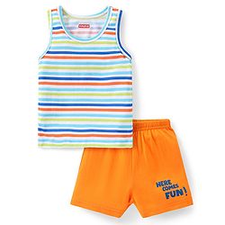 Babyhug 100% Cotton Knit Sleeveless Striped Sando & Shorts Set - Multicolour