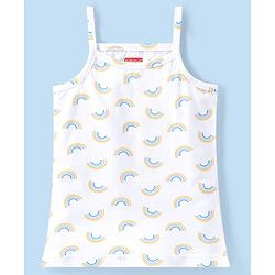 Babyhug 100% Cotton Sleeveless Slips With Floral & Rainbow Print Pack Of 3 - White Pink & Navy Blue