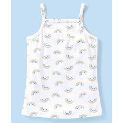 Babyhug 100% Cotton Sleeveless Slips With Floral & Rainbow Print Pack Of 3 - White Pink & Navy Blue