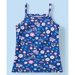 Babyhug 100% Cotton Sleeveless Slips With Floral & Rainbow Print Pack Of 3 - White Pink & Navy Blue