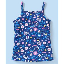 Babyhug 100% Cotton Sleeveless Slips With Floral & Rainbow Print Pack Of 3 - White Pink & Navy Blue