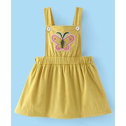 Babyhug Cotton Woven Frock with Half Sleeves Inner Tee with Butterfly Embroidered - Yellow