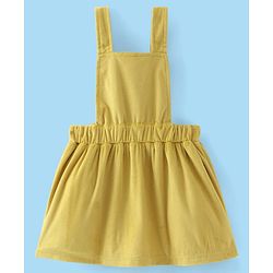 Babyhug Cotton Woven Frock with Half Sleeves Inner Tee with Butterfly Embroidered - Yellow