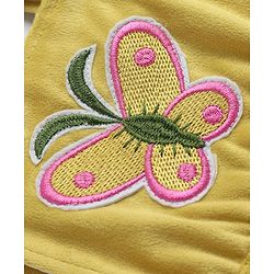 Babyhug Cotton Woven Frock with Half Sleeves Inner Tee with Butterfly Embroidered - Yellow