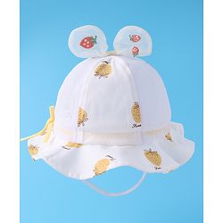 Babyhug Bucket Hat Strawberry Print - Light Yellow