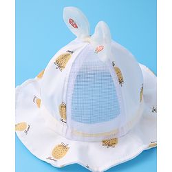 Babyhug Bucket Hat Strawberry Print - Light Yellow