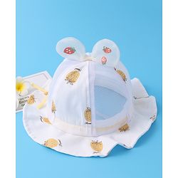 Babyhug Bucket Hat Strawberry Print - Light Yellow