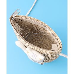 Babyhug Straw Hat With cat Applique and Hand Bag - Beige