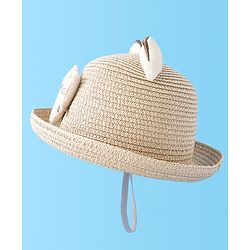 Babyhug Straw Hat With cat Applique and Hand Bag - Beige
