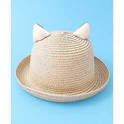 Babyhug Straw Hat With cat Applique and Hand Bag - Beige