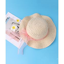 Babyhug Straw Hat with Bow -Beige
