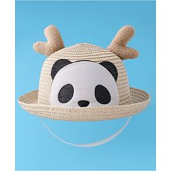 Babyhug Straw Hat with Panda Patch -Cream