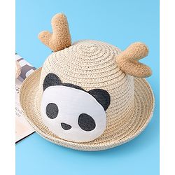 Babyhug Straw Hat with Panda Patch -Cream