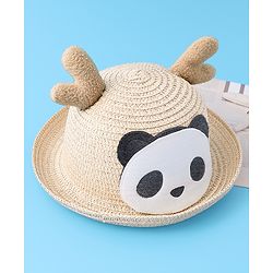 Babyhug Straw Hat with Panda Patch -Cream