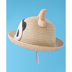 Babyhug Straw Hat with Panda Patch -Cream