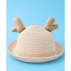 Babyhug Straw Hat with Panda Patch -Cream