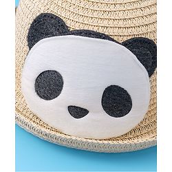 Babyhug Straw Hat with Panda Patch -Cream