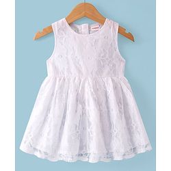 Babyhug Woven Frock with Three Fourth Sleeves Jacket Floral Applique - Navy Blue