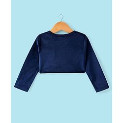 Babyhug Woven Frock with Three Fourth Sleeves Jacket Floral Applique - Navy Blue