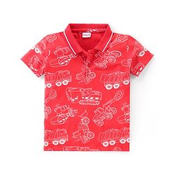 Babyhug Cotton Knit Half Sleeves Polo T-Shirt With Vehicles Print - Red