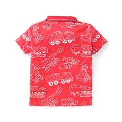 Babyhug Cotton Knit Half Sleeves Polo T-Shirt With Vehicles Print - Red