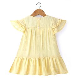 Babyhug Viscose Cotton Half Sleeves Drop Waist Frock with Embellishment - Yellow