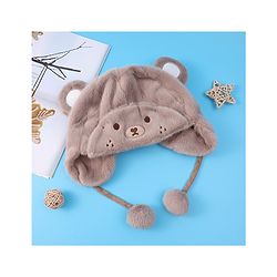 Babyhug Woolen Cap With Pom Pom Applique - Tan