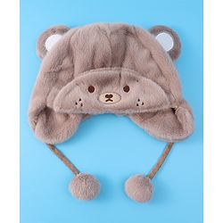 Babyhug Woolen Cap With Pom Pom Applique - Tan