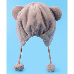 Babyhug Woolen Cap With Pom Pom Applique - Tan