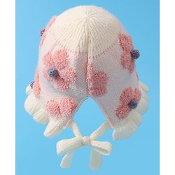 Babyhug  Floral Design Woollen Cap - White