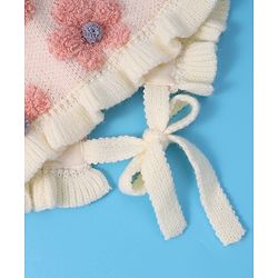 Babyhug  Floral Design Woollen Cap - White