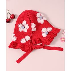 Babyhug  Floral Design Woollen Cap - White