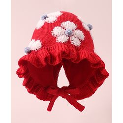 Babyhug  Floral Design Woollen Cap - White