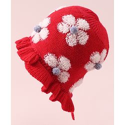 Babyhug  Floral Design Woollen Cap - White