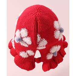 Babyhug  Floral Design Woollen Cap - White