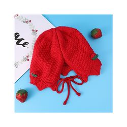 Babyhug Woolen Cap With Strawberry Applique - Red