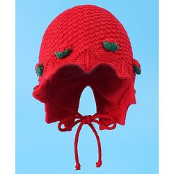 Babyhug Woolen Cap With Strawberry Applique - Red