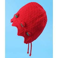 Babyhug Woolen Cap With Strawberry Applique - Red