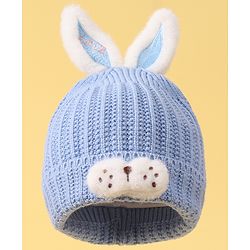 Babyhug Woollen Cap with Rabbit Ear Applique - Blue