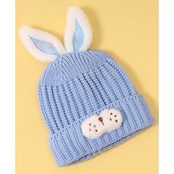 Babyhug Woollen Cap with Rabbit Ear Applique - Blue