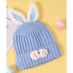 Babyhug Woollen Cap with Rabbit Ear Applique - Blue