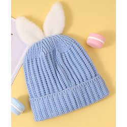 Babyhug Woollen Cap with Rabbit Ear Applique - Blue