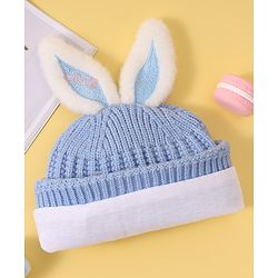 Babyhug Woollen Cap with Rabbit Ear Applique - Blue