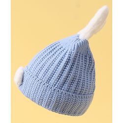 Babyhug Woollen Cap with Rabbit Ear Applique - Blue