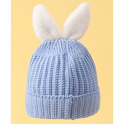 Babyhug Woollen Cap with Rabbit Ear Applique - Blue