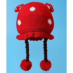 Babyhug Woollen Tie Knot Cap with Pom Pom - Red