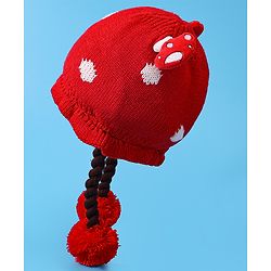 Babyhug Woollen Tie Knot Cap with Pom Pom - Red